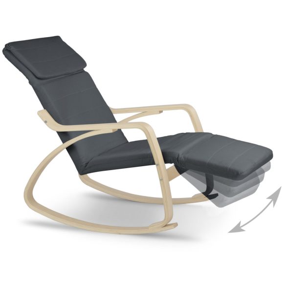 Hintaszék, Sofotel Suzi, szürke, állítható lábtartó, fejtámasz, levehető huzat, fa és fém váz, 150 kg teherbírás