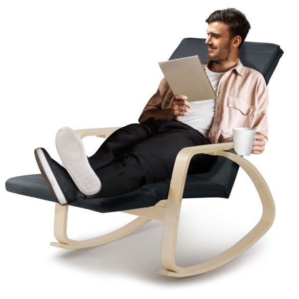 Hintaszék, Sofotel Suzi, szürke, állítható lábtartó, fejtámasz, levehető huzat, fa és fém váz, 150 kg teherbírás