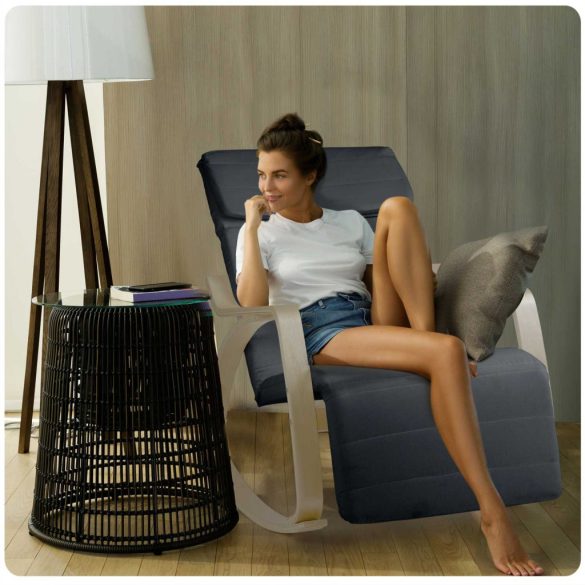 Hintaszék, Sofotel Suzi, szürke, állítható lábtartó, fejtámasz, levehető huzat, fa és fém váz, 150 kg teherbírás