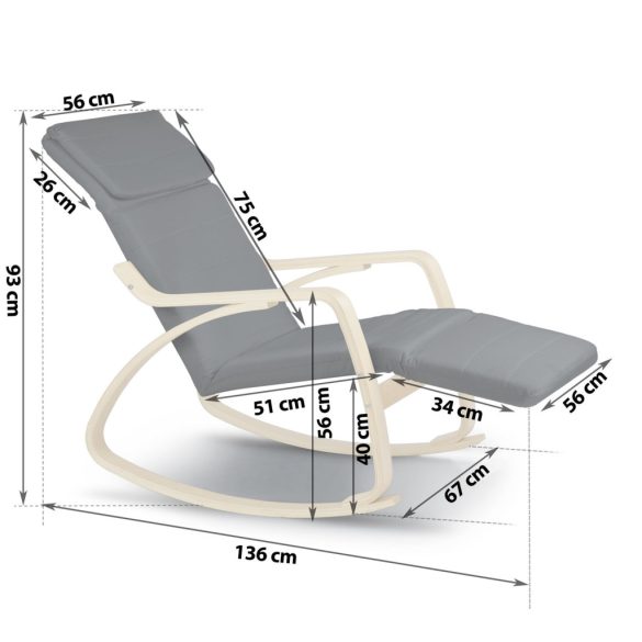 Hintaszék, Sofotel Suzi, szürke, állítható lábtartó, fejtámasz, levehető huzat, fa és fém váz, 150 kg teherbírás