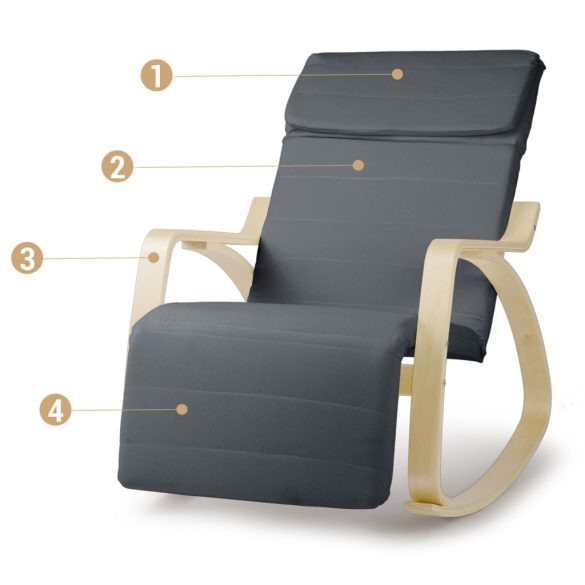 Hintaszék, Sofotel Suzi, szürke, állítható lábtartó, fejtámasz, levehető huzat, fa és fém váz, 150 kg teherbírás