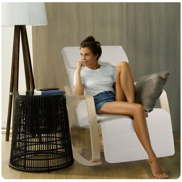 Hintaszék, Sofotel Suzi, bézs, állítható lábtartó, fejtámasz, levehető huzat, fa és fém váz, 150 kg teherbírás