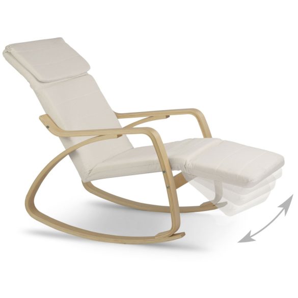Hintaszék, Sofotel Suzi, bézs, állítható lábtartó, fejtámasz, levehető huzat, fa és fém váz, 150 kg teherbírás
