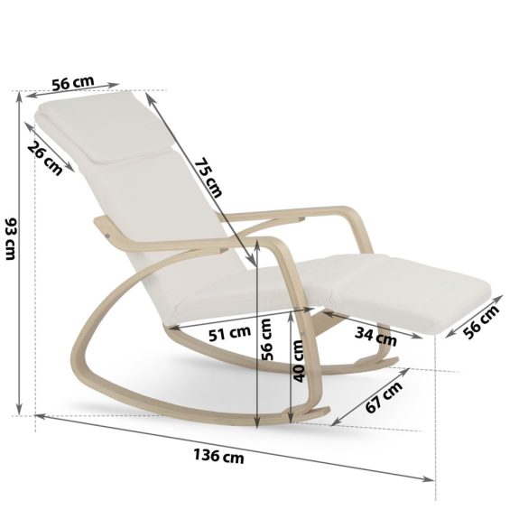 Hintaszék, Sofotel Suzi, bézs, állítható lábtartó, fejtámasz, levehető huzat, fa és fém váz, 150 kg teherbírás