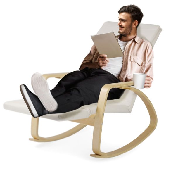 Hintaszék, Sofotel Suzi, bézs, állítható lábtartó, fejtámasz, levehető huzat, fa és fém váz, 150 kg teherbírás