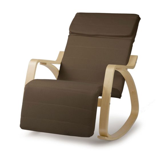 Hintaszék, Sofotel Suzi, barna, állítható lábtartó, fejtámasz, levehető huzat, fa és fém váz, 150 kg teherbírás