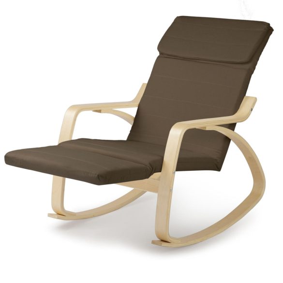 Hintaszék, Sofotel Suzi, barna, állítható lábtartó, fejtámasz, levehető huzat, fa és fém váz, 150 kg teherbírás