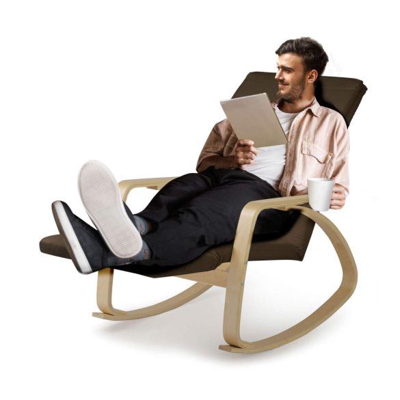 Hintaszék, Sofotel Suzi, barna, állítható lábtartó, fejtámasz, levehető huzat, fa és fém váz, 150 kg teherbírás