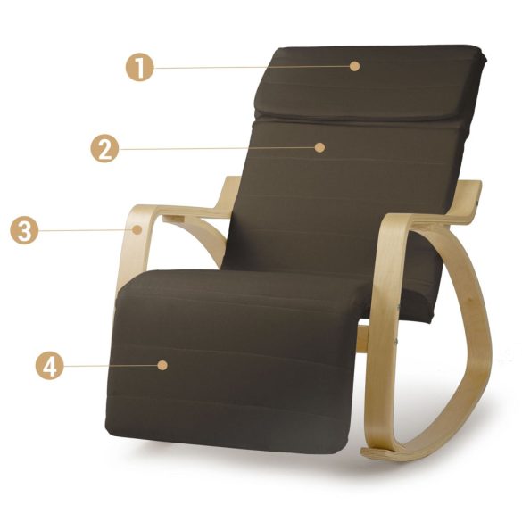 Hintaszék, Sofotel Suzi, barna, állítható lábtartó, fejtámasz, levehető huzat, fa és fém váz, 150 kg teherbírás
