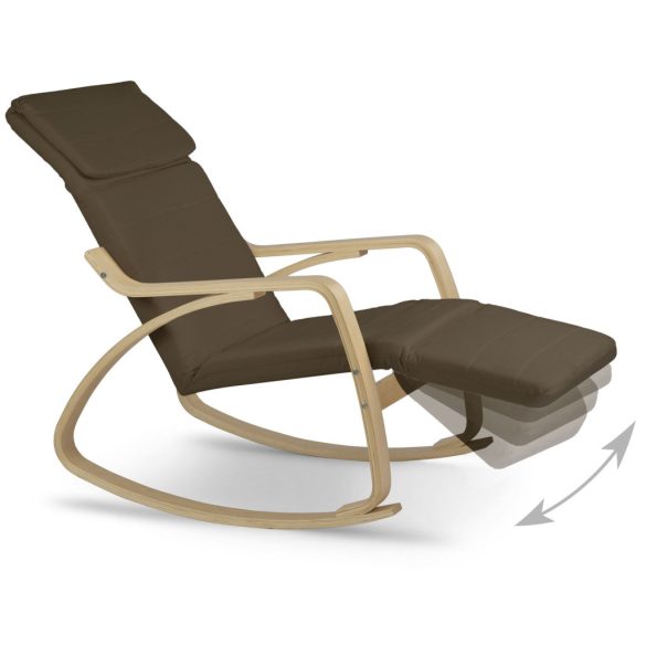 Hintaszék, Sofotel Suzi, barna, állítható lábtartó, fejtámasz, levehető huzat, fa és fém váz, 150 kg teherbírás