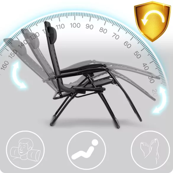 Napozóágy, Sofotel ChillWell, fekete, 110 x 102 x 60 cm, összecsukható, párnázott, italtartóval, teherbírás: 120 kg