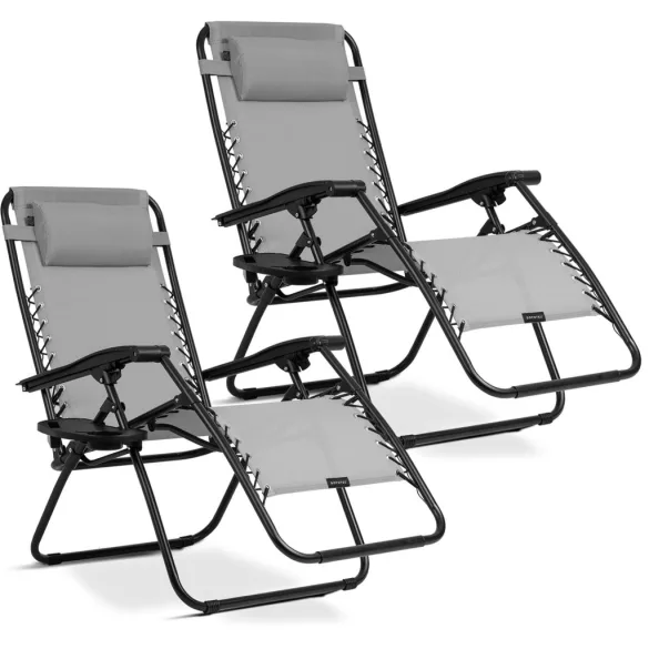 Napozóágy szett, Sofotel ChillWell, szürke, 110 x 102 x 60 cm, összecsukható, párnázott, italtartóval, teherbírás: 120 kg, 2 db-os szett