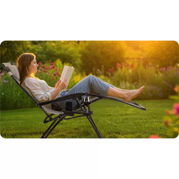 Napozóágy szett, Sofotel ChillWell, szürke, 110 x 102 x 60 cm, összecsukható, párnázott, italtartóval, teherbírás: 120 kg, 2 db-os szett