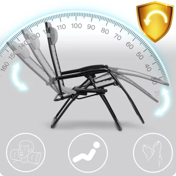 Napozóágy szett, Sofotel ChillWell, szürke, 110 x 102 x 60 cm, összecsukható, párnázott, italtartóval, teherbírás: 120 kg, 2 db-os szett