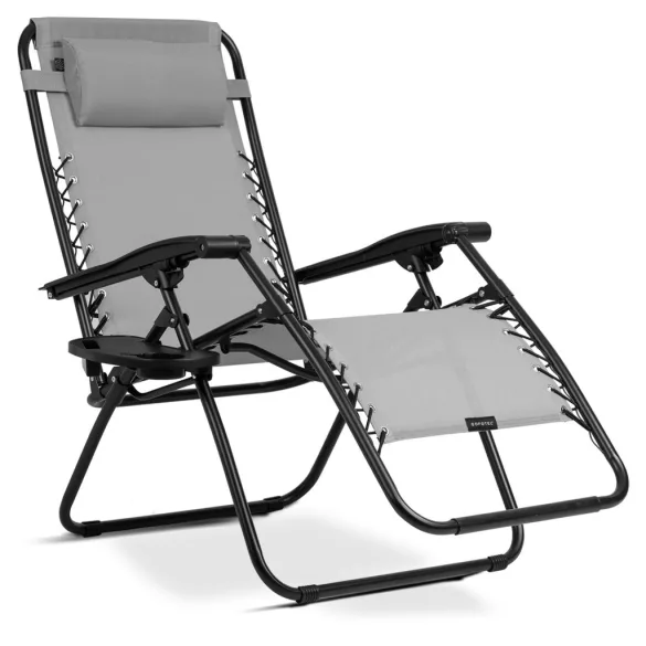 Napozóágy, Sofotel ChillWell, szürke, 110 x 102 x 60 cm, összecsukható, párnázott, italtartóval, teherbírás: 120 kg