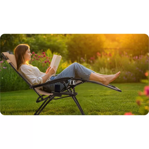 Napozóágy, Sofotel ChillWell, bézs, 110 x 102 x 60 cm, összecsukható, párnázott, italtartóval, teherbírás: 120 kg