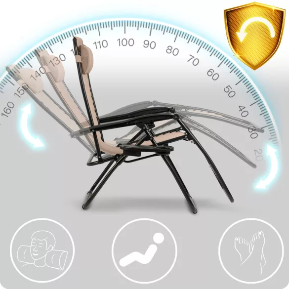 Napozóágy, Sofotel ChillWell, bézs, 110 x 102 x 60 cm, összecsukható, párnázott, italtartóval, teherbírás: 120 kg