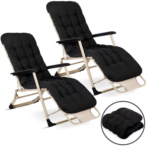 Napozóágy szett, Sofotel ChillWell, fekete, 95 x 98 x 60 cm, összecsukható, párnázott, fekvő helyzetbe dönthető, teherbírás: 120 kg, 2 db-os szett