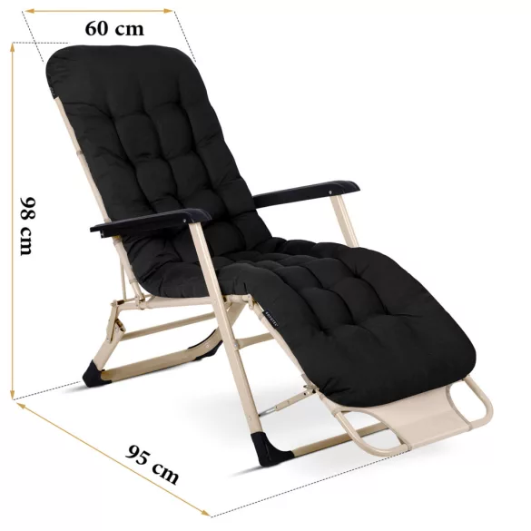 Napozóágy szett, Sofotel ChillWell, fekete, 95 x 98 x 60 cm, összecsukható, párnázott, fekvő helyzetbe dönthető, teherbírás: 120 kg, 2 db-os szett