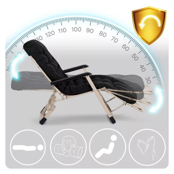 Napozóágy szett, Sofotel ChillWell, fekete, 95 x 98 x 60 cm, összecsukható, párnázott, fekvő helyzetbe dönthető, teherbírás: 120 kg, 2 db-os szett