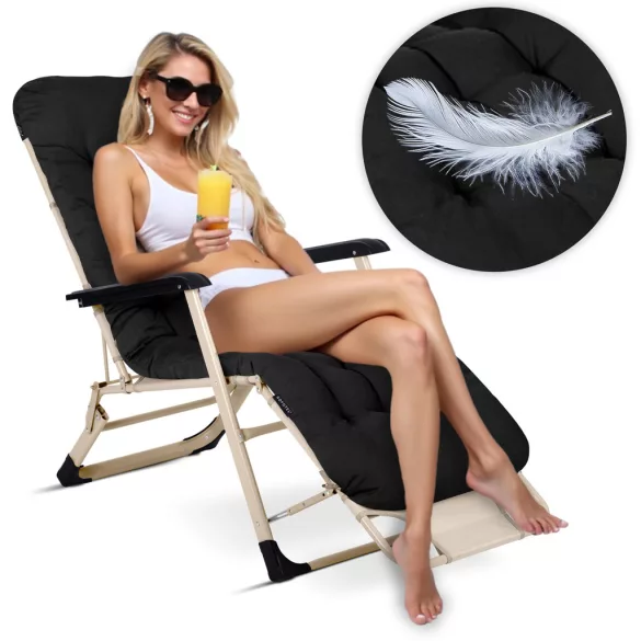 Napozóágy, Sofotel ChillWell, fekete, 95 x 98 x 60 cm, összecsukható, párnázott, fekvő helyzetbe dönthető, teherbírás: 120 kg