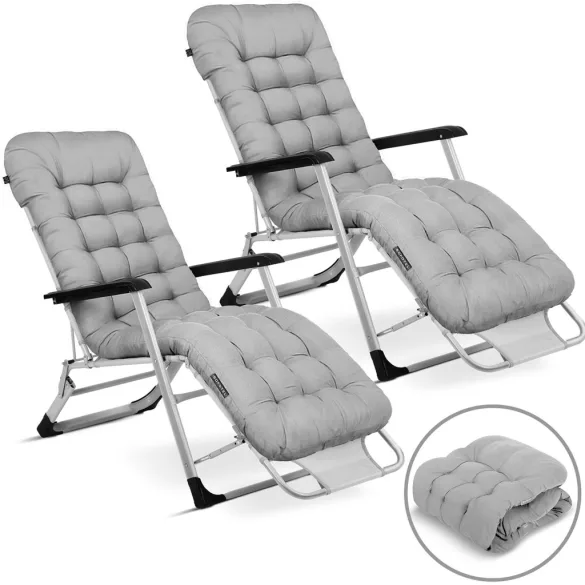 Napozóágy szett, Sofotel ChillWell, szürke, 95 x 98 x 60 cm, összecsukható, párnázott, fekvő helyzetbe dönthető, teherbírás: 120 kg, 2 db-os szett