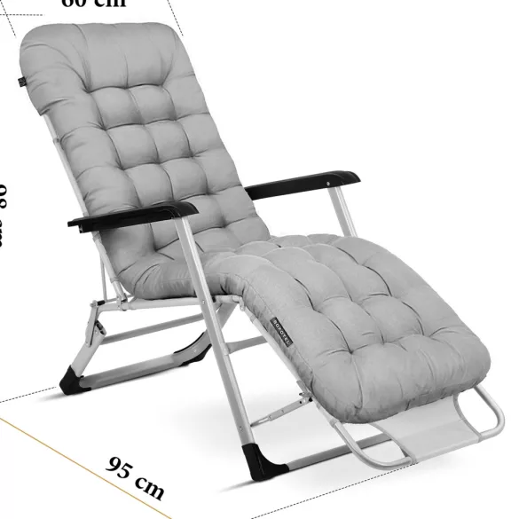 Napozóágy szett, Sofotel ChillWell, szürke, 95 x 98 x 60 cm, összecsukható, párnázott, fekvő helyzetbe dönthető, teherbírás: 120 kg, 2 db-os szett