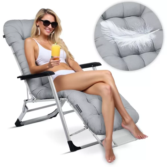 Napozóágy, Sofotel ChillWell, szürke, 95 x 98 x 60 cm, összecsukható, párnázott, fekvő helyzetbe dönthető, teherbírás: 120 kg