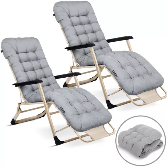 Napozóágy szett, Sofotel ChillWell, világosszürke, 95 x 98 x 60 cm, összecsukható, párnázott, fekvő helyzetbe dönthető, teherbírás: 120 kg, 2 db-os szett