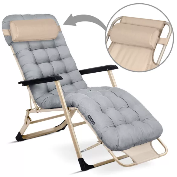 Napozóágy szett, Sofotel ChillWell, világosszürke, 95 x 98 x 60 cm, összecsukható, párnázott, fekvő helyzetbe dönthető, teherbírás: 120 kg, 2 db-os szett