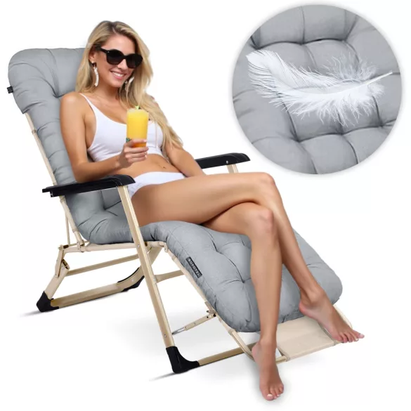 Napozóágy szett, Sofotel ChillWell, világosszürke, 95 x 98 x 60 cm, összecsukható, párnázott, fekvő helyzetbe dönthető, teherbírás: 120 kg, 2 db-os szett