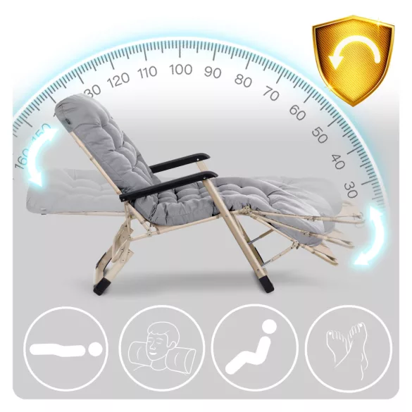 Napozóágy szett, Sofotel ChillWell, világosszürke, 95 x 98 x 60 cm, összecsukható, párnázott, fekvő helyzetbe dönthető, teherbírás: 120 kg, 2 db-os szett