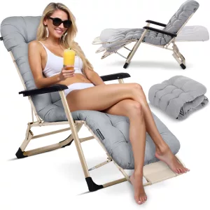 Napozóágy, Sofotel ChillWell, világosszürke, 95 x 98 x 60 cm, összecsukható, párnázott, fekvő helyzetbe dönthető, teherbírás: 120 kg