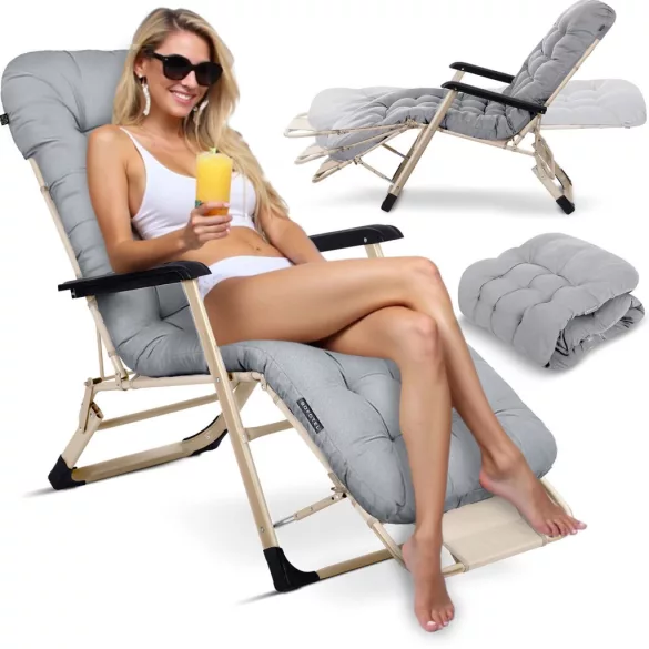 Napozóágy, Sofotel ChillWell, világosszürke, 95 x 98 x 60 cm, összecsukható, párnázott, fekvő helyzetbe dönthető, teherbírás: 120 kg