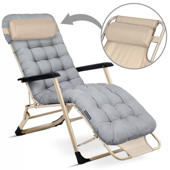 Napozóágy, Sofotel ChillWell, világosszürke, 95 x 98 x 60 cm, összecsukható, párnázott, fekvő helyzetbe dönthető, teherbírás: 120 kg