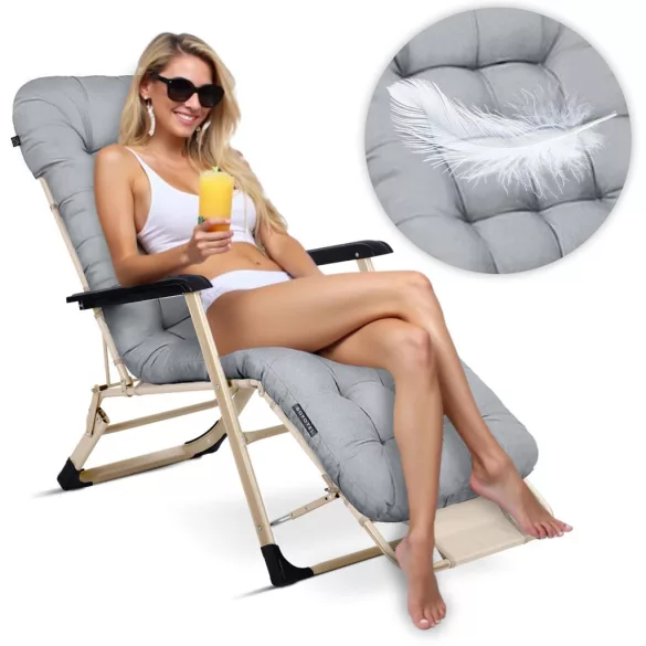 Napozóágy, Sofotel ChillWell, világosszürke, 95 x 98 x 60 cm, összecsukható, párnázott, fekvő helyzetbe dönthető, teherbírás: 120 kg