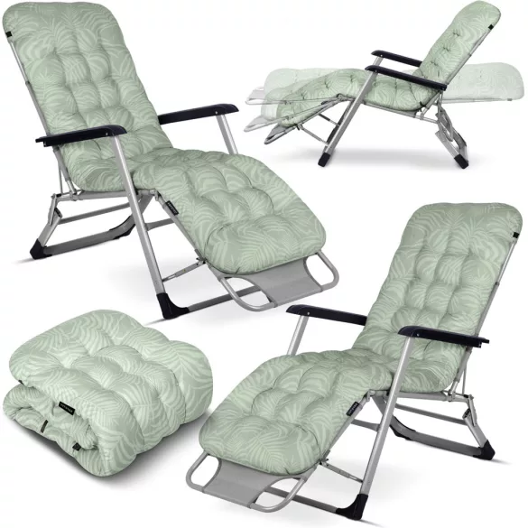 Napozóágy szett, Sofotel ChillWell, zöld, 95 x 98 x 60 cm, összecsukható, párnázott, fekvő helyzetbe dönthető, teherbírás: 120 kg, 2 db-os szett