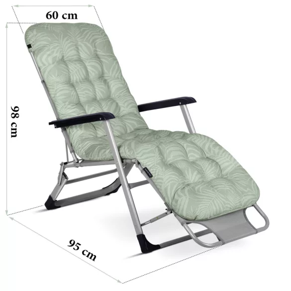 Napozóágy szett, Sofotel ChillWell, zöld, 95 x 98 x 60 cm, összecsukható, párnázott, fekvő helyzetbe dönthető, teherbírás: 120 kg, 2 db-os szett