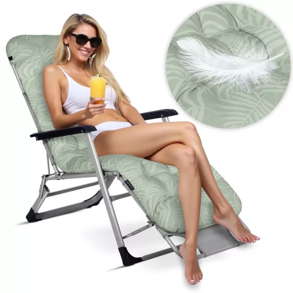 Napozóágy szett, Sofotel ChillWell, zöld, 95 x 98 x 60 cm, összecsukható, párnázott, fekvő helyzetbe dönthető, teherbírás: 120 kg, 2 db-os szett