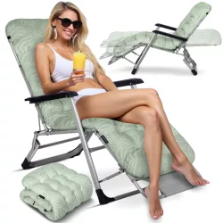   Napozóágy, Sofotel ChillWell, zöld, 95 x 98 x 60 cm, összecsukható, párnázott, fekvő helyzetbe dönthető, teherbírás: 120 kg