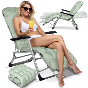 Napozóágy, Sofotel ChillWell, zöld, 95 x 98 x 60 cm, összecsukható, párnázott, fekvő helyzetbe dönthető, teherbírás: 120 kg