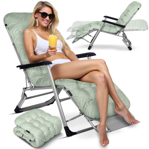 Napozóágy, Sofotel ChillWell, zöld, 95 x 98 x 60 cm, összecsukható, párnázott, fekvő helyzetbe dönthető, teherbírás: 120 kg