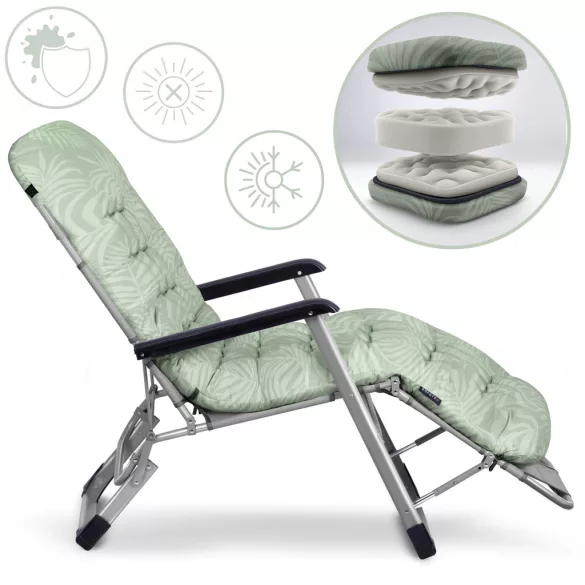 Napozóágy, Sofotel ChillWell, zöld, 95 x 98 x 60 cm, összecsukható, párnázott, fekvő helyzetbe dönthető, teherbírás: 120 kg