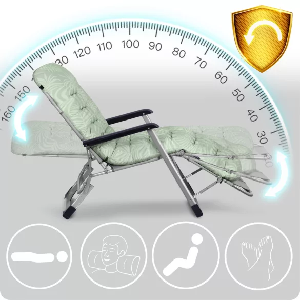 Napozóágy, Sofotel ChillWell, zöld, 95 x 98 x 60 cm, összecsukható, párnázott, fekvő helyzetbe dönthető, teherbírás: 120 kg