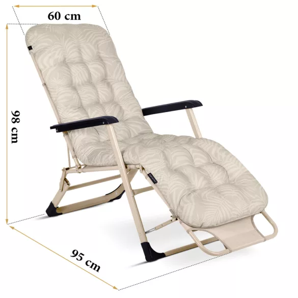 Napozóágy szett, Sofotel ChillWell, bézs, 95 x 98 x 60 cm, összecsukható, párnázott, fekvő helyzetbe dönthető, teherbírás: 120 kg, 2 db-os szett