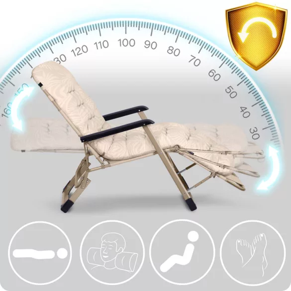 Napozóágy szett, Sofotel ChillWell, bézs, 95 x 98 x 60 cm, összecsukható, párnázott, fekvő helyzetbe dönthető, teherbírás: 120 kg, 2 db-os szett