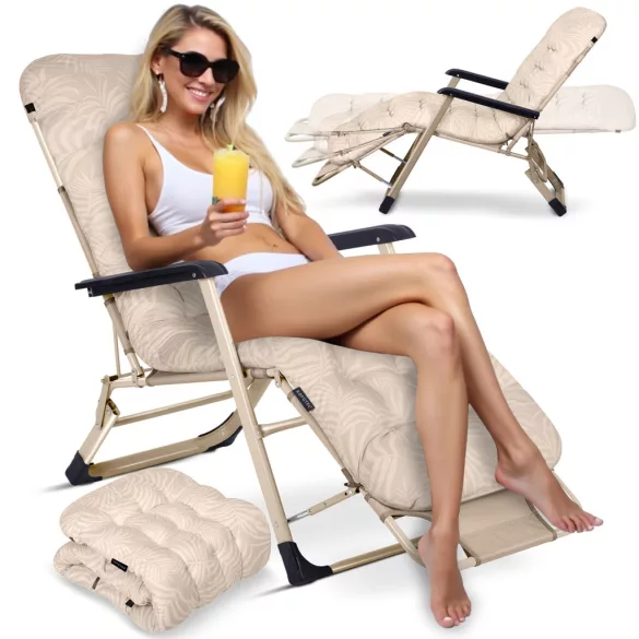 Napozóágy, Sofotel ChillWell, bézs, 95 x 98 x 60 cm, összecsukható, párnázott, fekvő helyzetbe dönthető, teherbírás: 120 kg