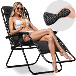   Napozóágy, Sofotel ChillWell Soft, fekete, 160 x 107 x 60 cm, összecsukható, párnázott, 3D FoamGrid, teherbírás: 120 kg