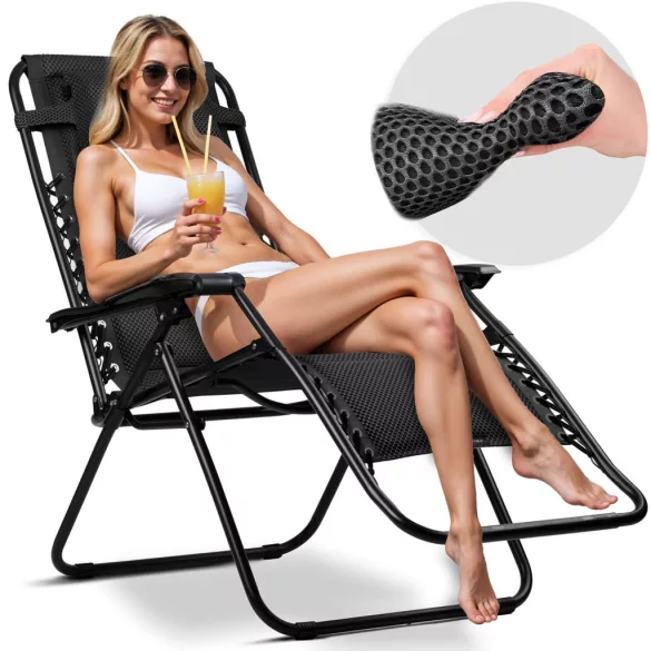 Napozóágy, Sofotel ChillWell Soft, fekete, 160 x 107 x 60 cm, összecsukható, párnázott, 3D FoamGrid, teherbírás: 120 kg