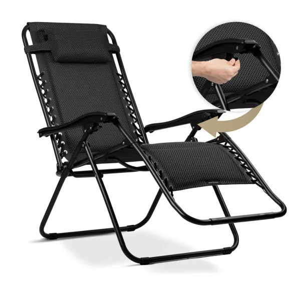 Napozóágy, Sofotel ChillWell Soft, fekete, 160 x 107 x 60 cm, összecsukható, párnázott, 3D FoamGrid, teherbírás: 120 kg